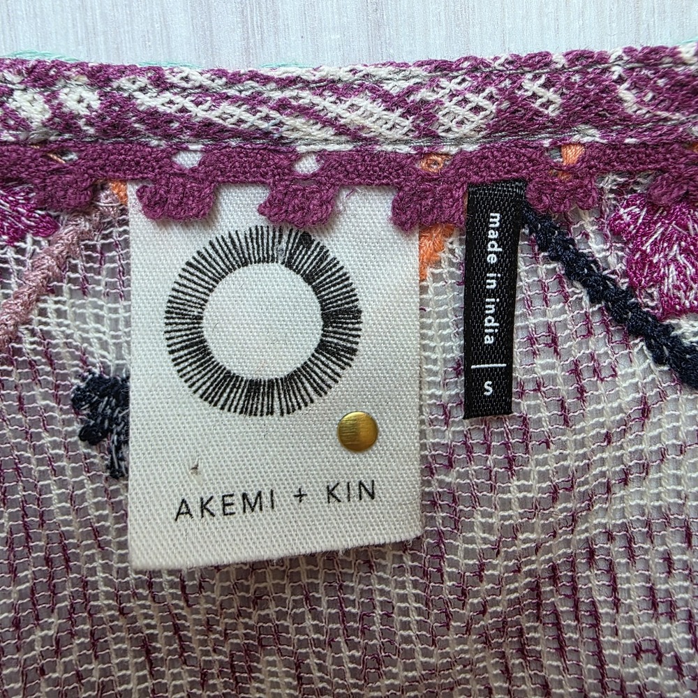 Akemi + Kin Blouse Women's Small Boho Embroidered Sheer Mesh Pink Purple Top - Picture 7 of 10